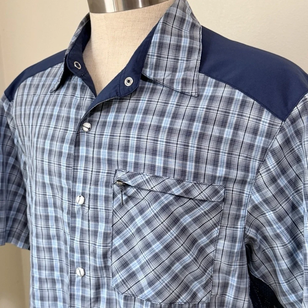 Club Ride New West Cycling Jersey Shirt Short Sleeve Snap & Zip Blue Plaid Sz L - Picture 3 of 4